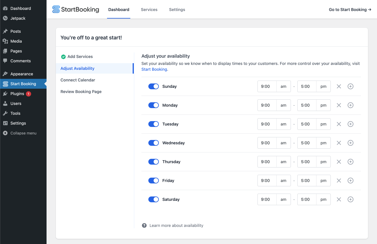 Set your availability schedule for WordPress