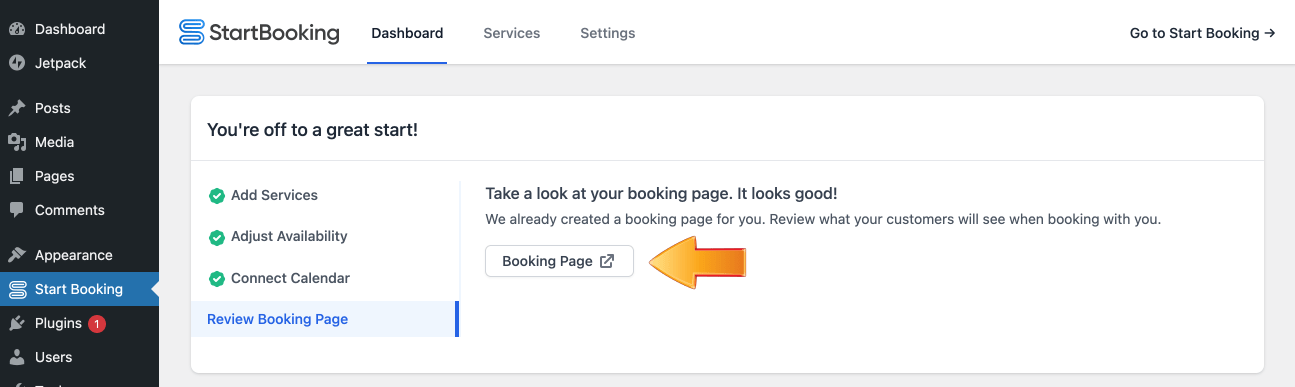 View WordPress appointment booking page