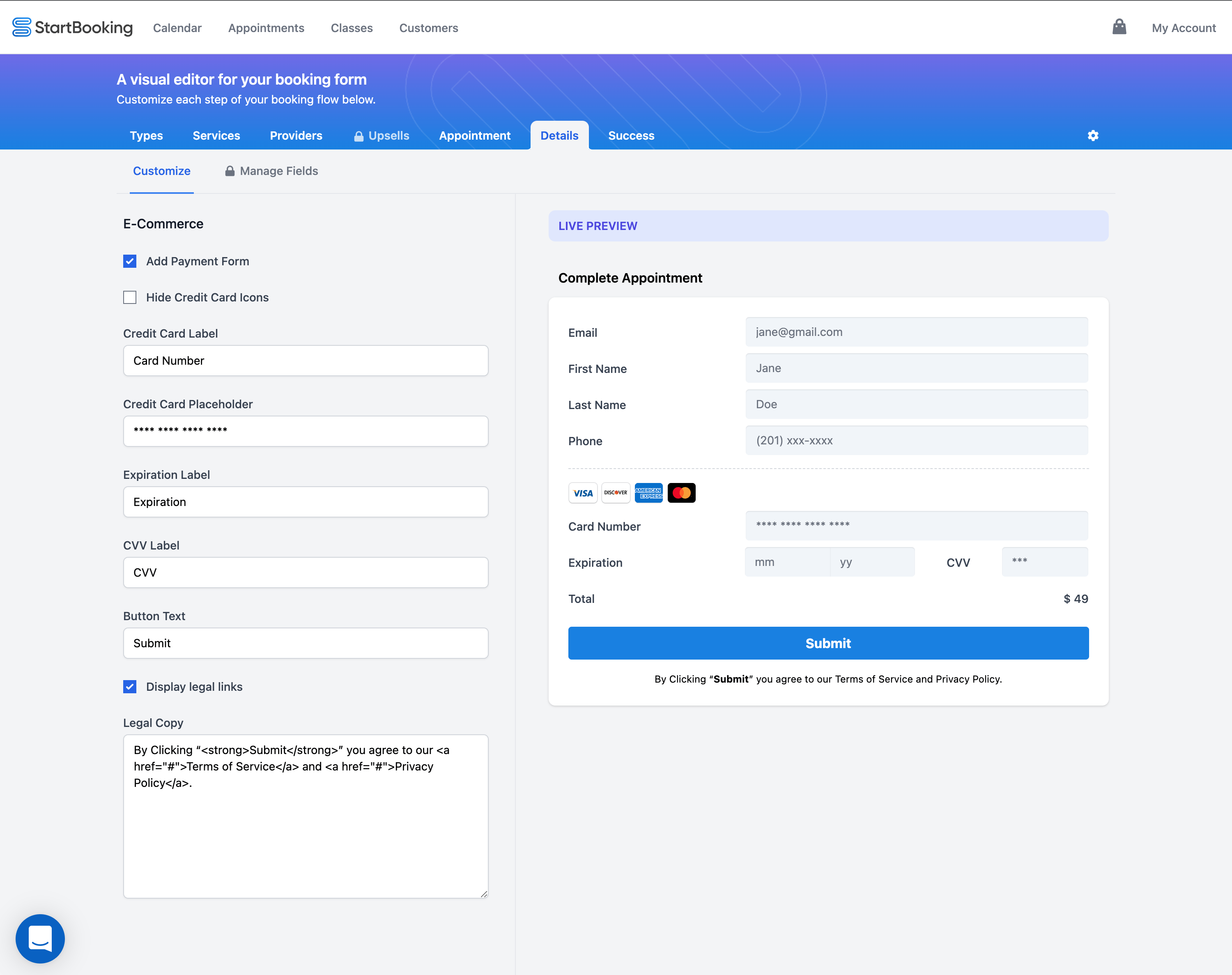 Add payment form to online bookings